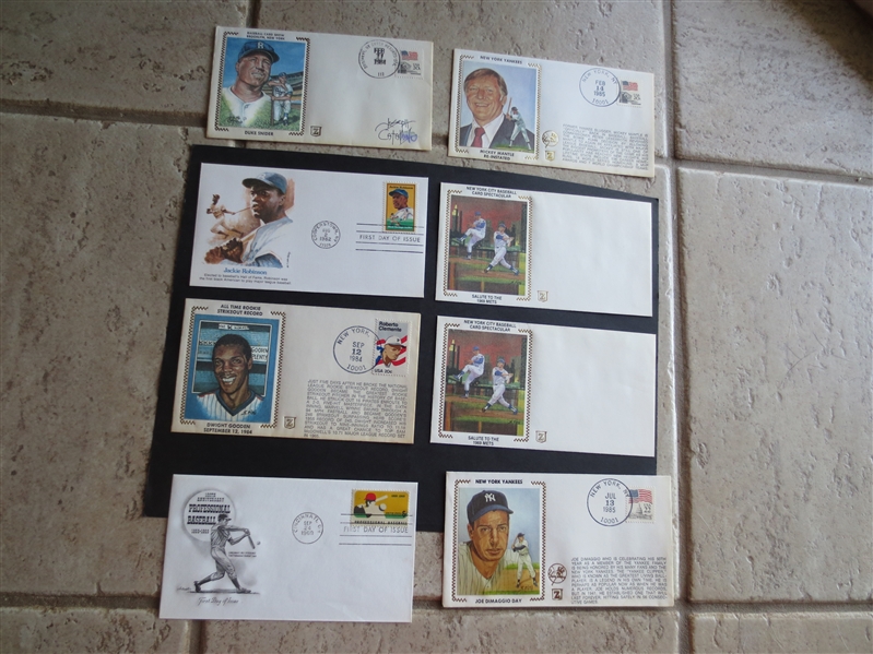 First Day of Issue Baseball Stamped Envelopes including Jackie Robinson, Babe Ruth, DiMaggio, Snider, Mantle, 1969 Mets Salute, more
