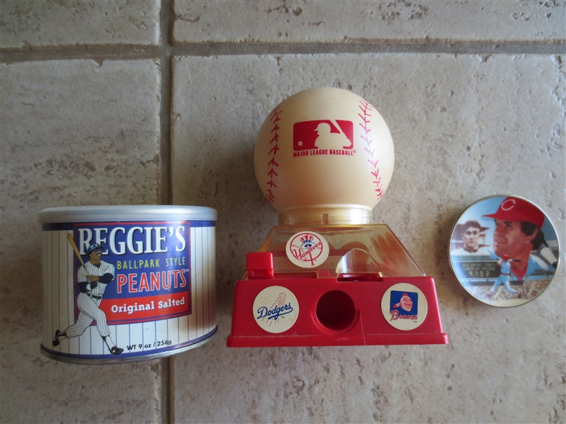 Reggie Jackson Peanuts Full Container + Pete Rose Mini Dish + Baseball Toy