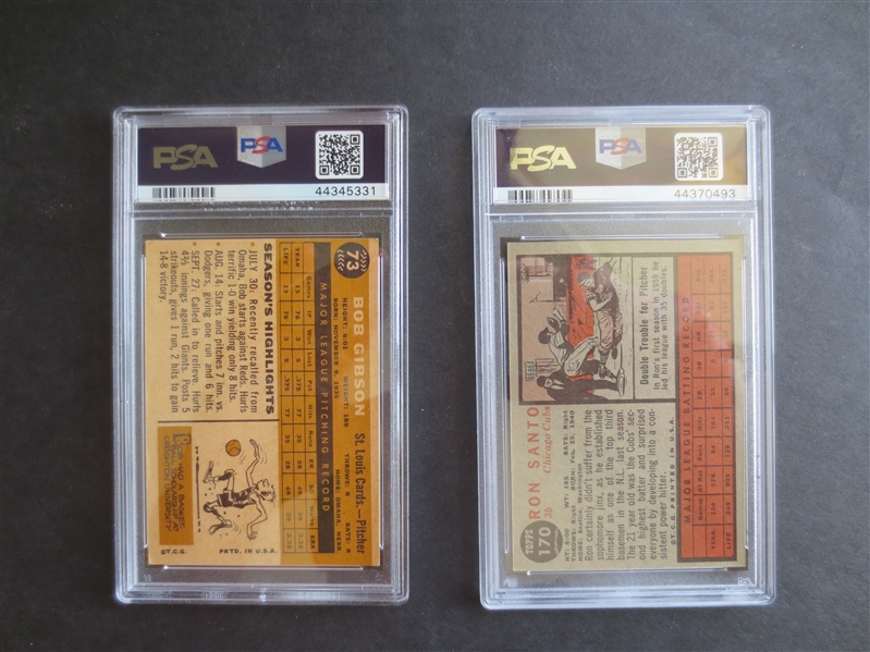 1960 Topps Bob Gibson PSA 3 vg + 1962 Topps Ron Santo PSA 5 ex baseball cards