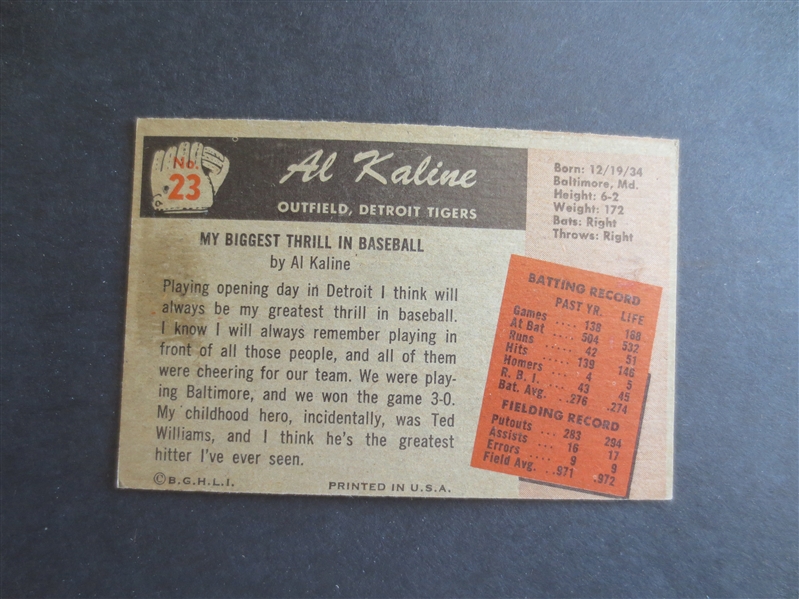 1955 Bowman Al Kaline baseball card #23 in beautiful condition!
