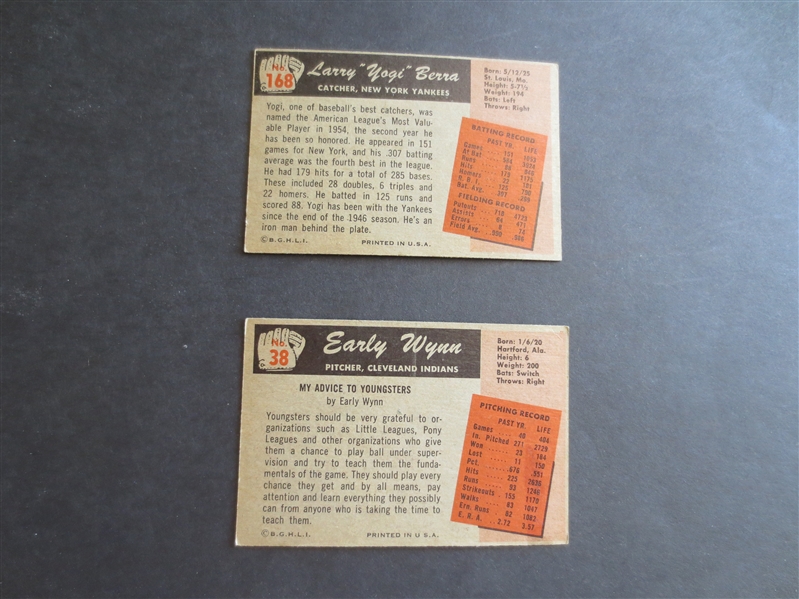 1955 Bowman Yogi Berra and Early Wynn baseball cards in very nice shape!