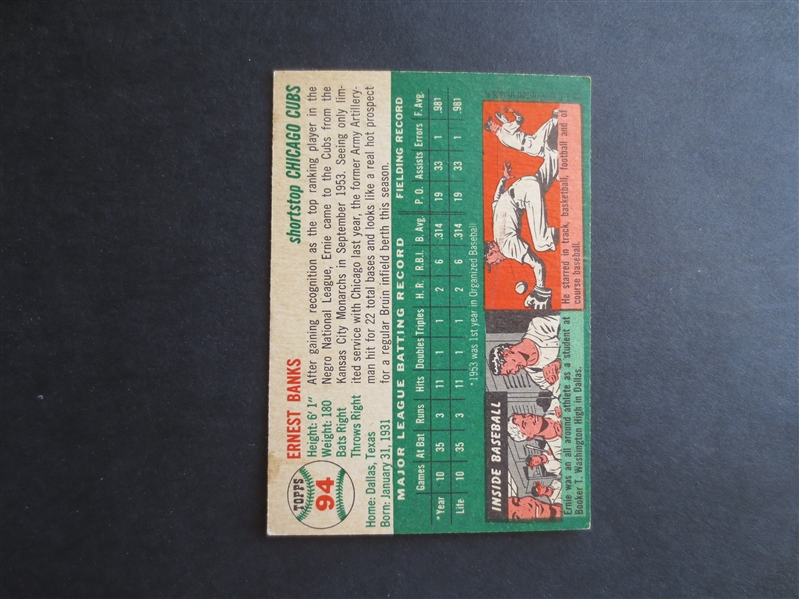 1954 Topps Ernie Banks Rookie Baseball Card in Beautiful Shape #94!