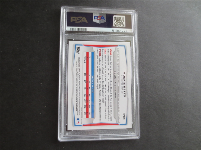 2014 Bowman Prospects Mookie Betts PSA 9 MINT baseball card + 1962-65 Don Drysdale PSA/DNA Certified Postcard