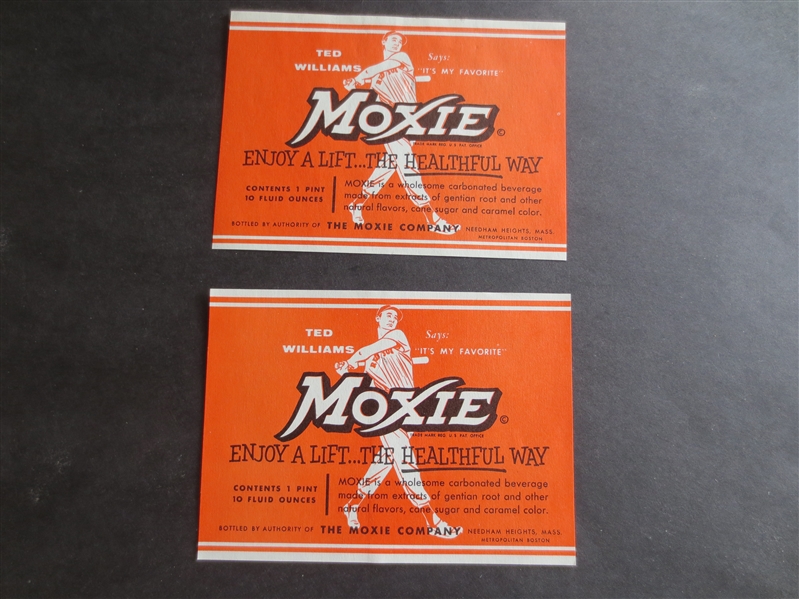 (2) 1950's Ted Williams Moxie Unused Bottle Labels