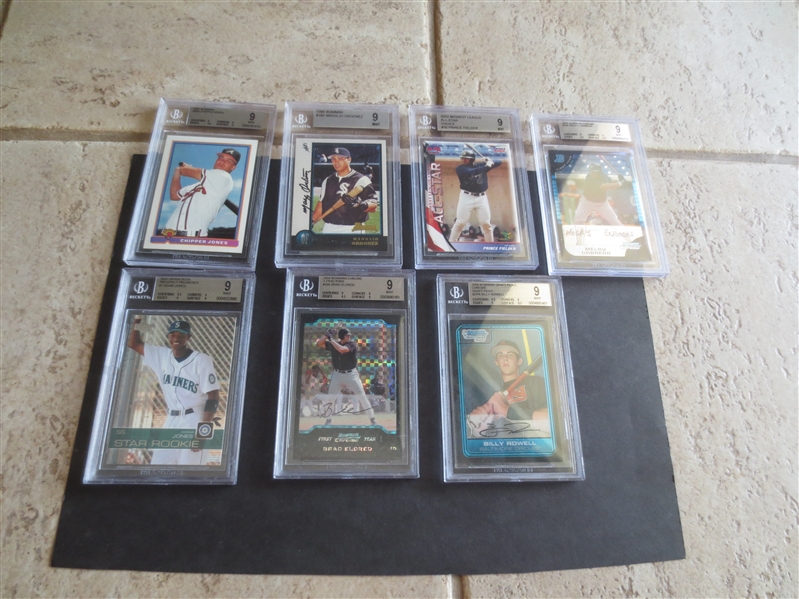  (7) different Beckett MINT 9 Baseball Cards including Chipper Jones, Fielder, Ordonez, and Cabrera