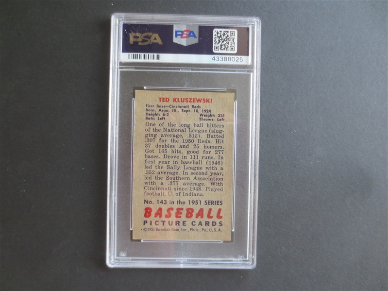 1951 Bowman Ted Kluszewski PSA 8 nmt-mt baseball card #143  A beauty!