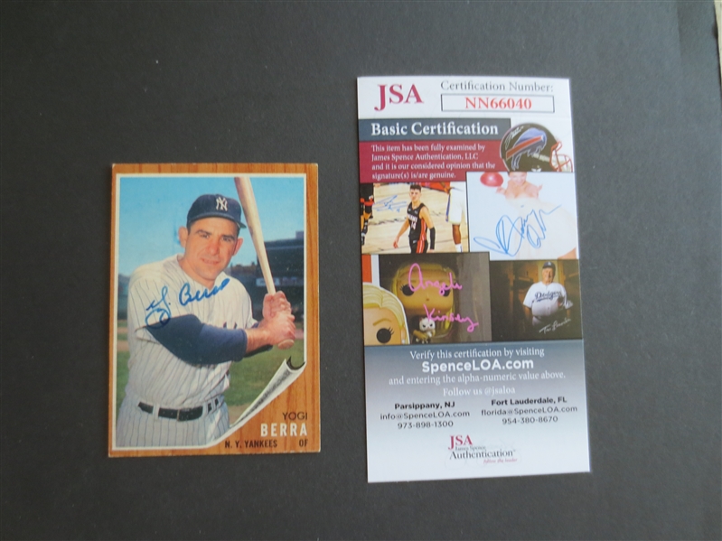 Autographed Yogi Berra 1962 Topps baseball card authenticated by JSA and in very nice shape!