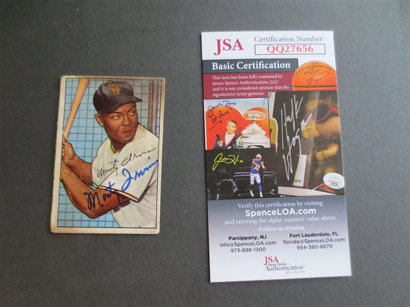 Autographed Monty Irvin 1952 Bowman baseball card with autograph authenticated by JSA Hall of Famer