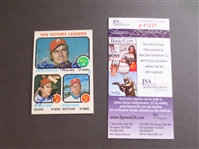 Autographed Steve Carlton/Gaylord Perry/Wilbur Wood 1973 Topps Victory Leaders baseball card all certified by JSA