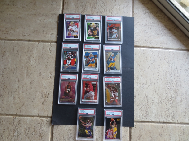 (11) Superstar PSA 10, 9, and 8 Sportscards with 9 of the 11 ROOKIES: Kobe, Burrow, Trout, Brady, Herbert, Duncan