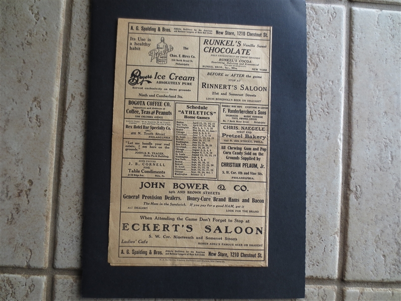 1909 Cleveland Naps at Philadelphia Athletics Scored Baseball Program/Scorecard Lajoie, Collins, Baker