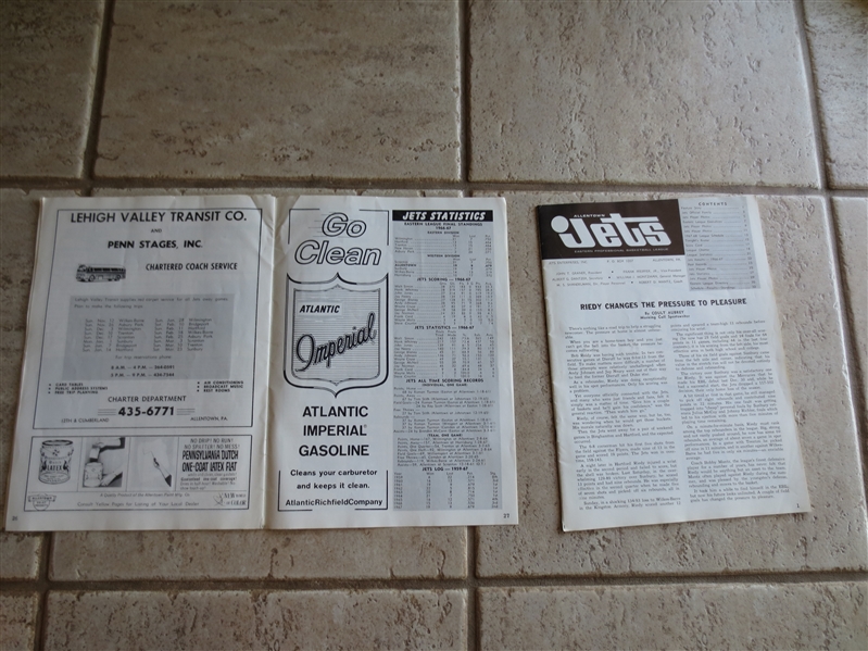 (2) different 1967-68 Allentown Jets Eastern Professional Basketball League Programs