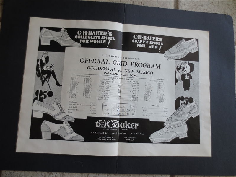 1929 Occidental College vs. University of New Mexico Scored Football Program at the Rose Bowl