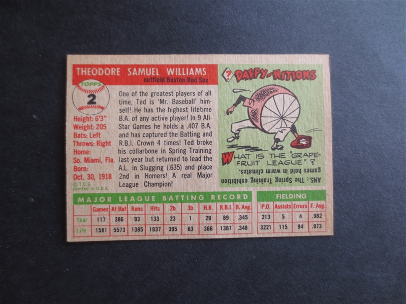 1955 Topps Ted Williams Baseball Card #2 in Great Shape!