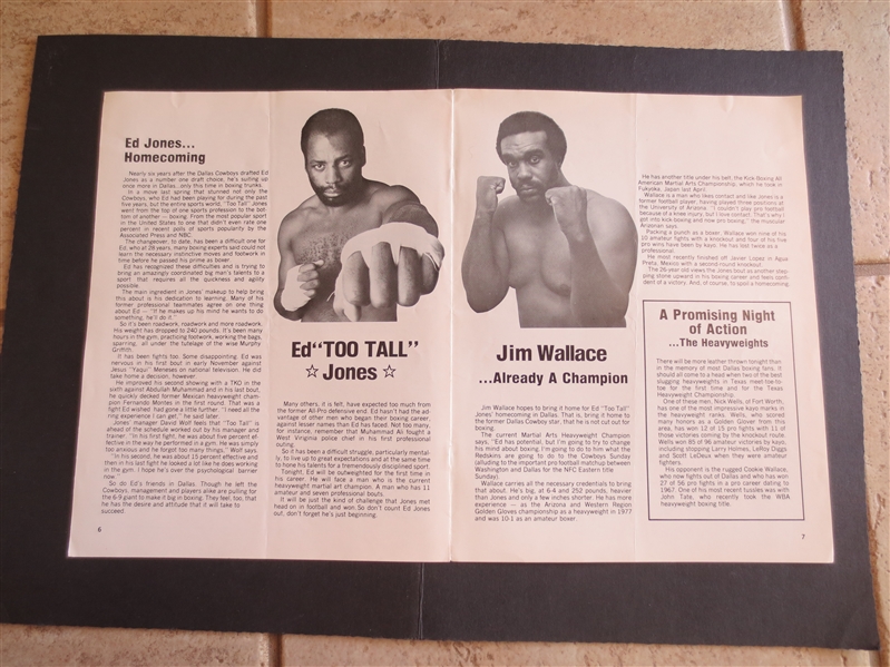 1979 Ed Too Tall Jones (Dallas Cowboys) vs. Jim Wallace Boxing Program