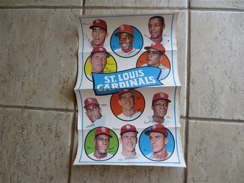 1969 Topps Team Poster St. Louis Cardinals with Bob Gibson, Lou Brock, and Orlando Cepeda