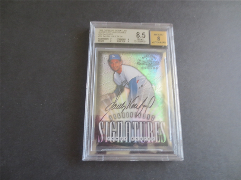 1998 Sandy Koufax Donruss Significant Signatures Platinum Refractor Beckett Autographed Baseball Card 1/1---the card is graded 8.5 nmt-mt+ and the autograph is Beckett 8