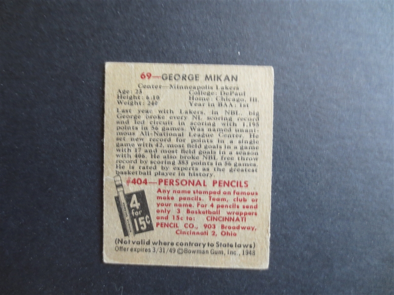 1948 Bowman George Mikan Rookie Basketball Card in affordable condition #69
