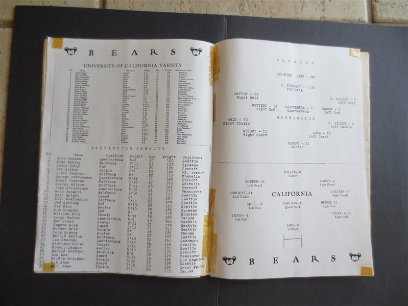 1925 University of Washington at CAL Football Program  RARE!