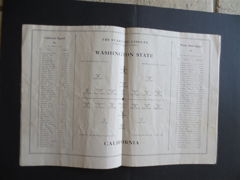 1929 Washington State at CAL Football Program with Wrong Way Riegels