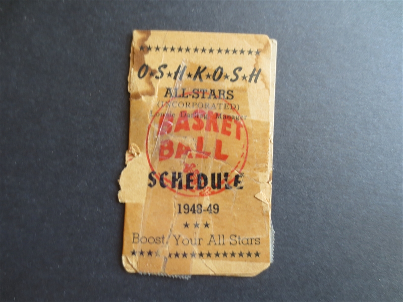 1948-49 Oshkosh All Stars NBL Pro Basketball Schedule  RARE!