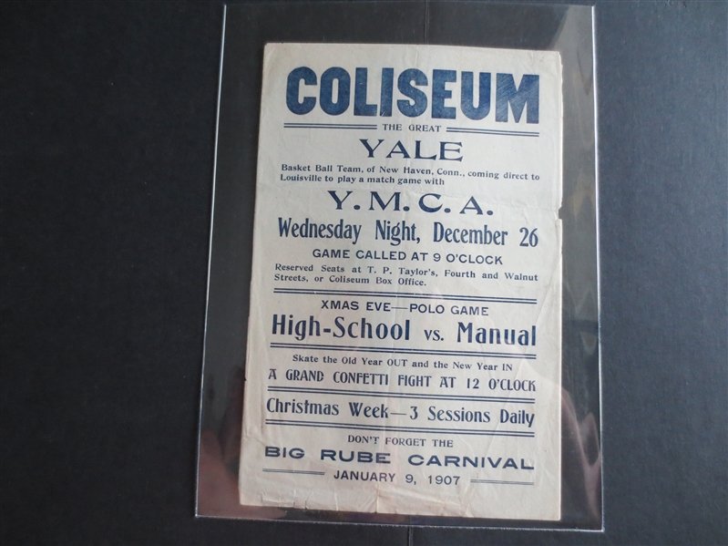 1906 Yale University at Louisville YMCA Basketball Handbill  9 x 6