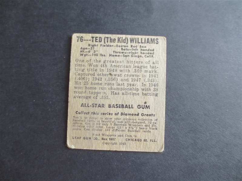 1949 Leaf Ted Williams Baseball Card in affordable condition #76