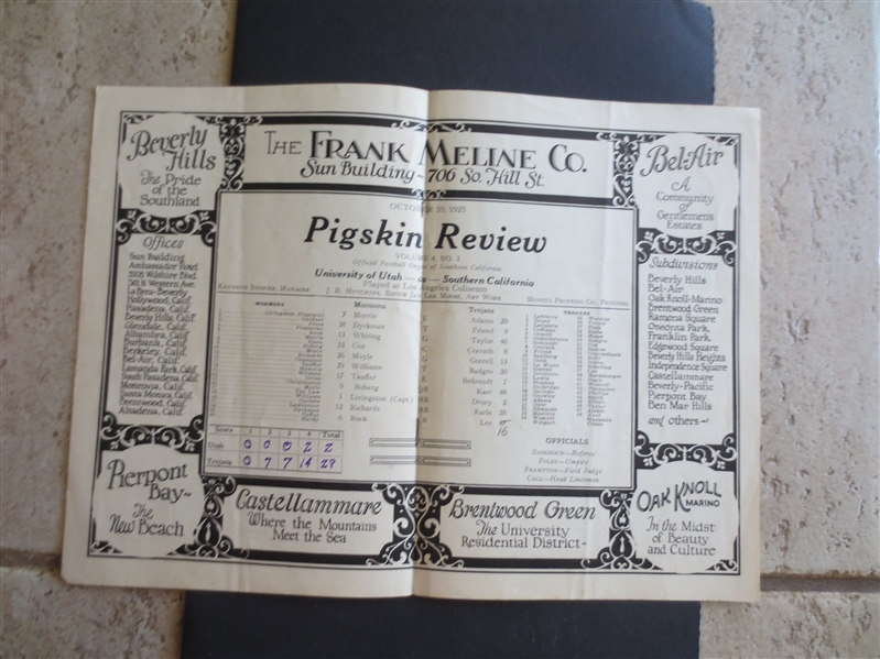 1925 USC vs. University of Utah Football Program---USC wins 28-2