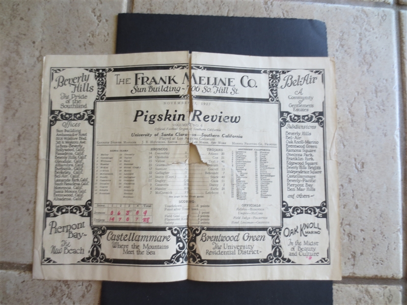 1925 USC vs. University of Santa Clara Football Program ---USC wins 28-9