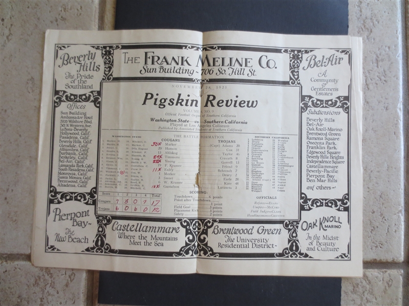 1925 USC vs. Washington State College Football Program---USC loses 17-12