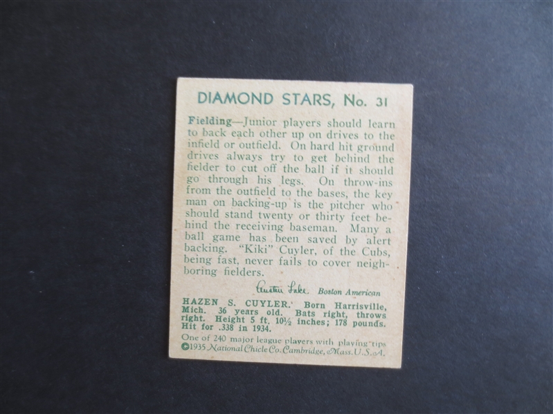 1934-36 Diamond Star R327 Kiki Cuyler Baseball Card in Beautiful Condition #31  Hall of Famer!WOW!