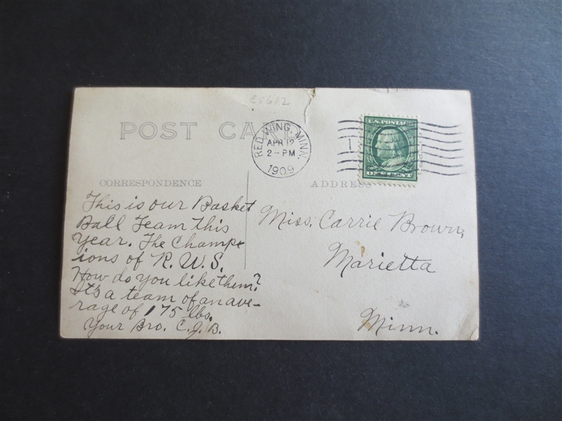1909 RWS Academy Basketball Team Postcard