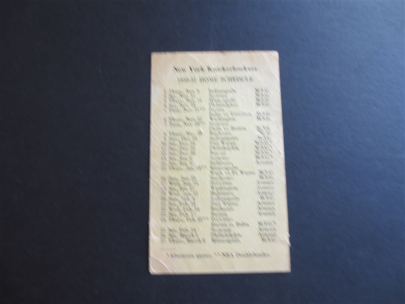 1950-51 New York Knicks Basketball Schedule   2nd year of the NBA!