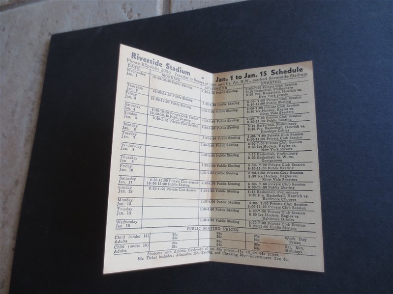 1940-41 Washington Heurich Brewers ABL American Pro Basketball League Schedule + hockey and college basketball