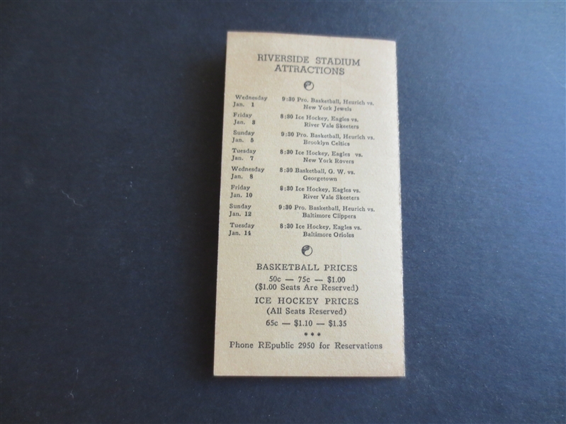 1940-41 Washington Heurich Brewers ABL American Pro Basketball League Schedule + hockey and college basketball