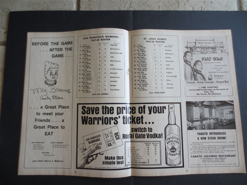 1967-68 St. Louis Hawks at San Francisco Warriors Unscored Basketball Program Nate Thurmond Zelmo Beaty