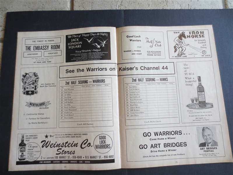 1967-68 St. Louis Hawks at San Francisco Warriors Unscored Basketball Program Nate Thurmond Zelmo Beaty