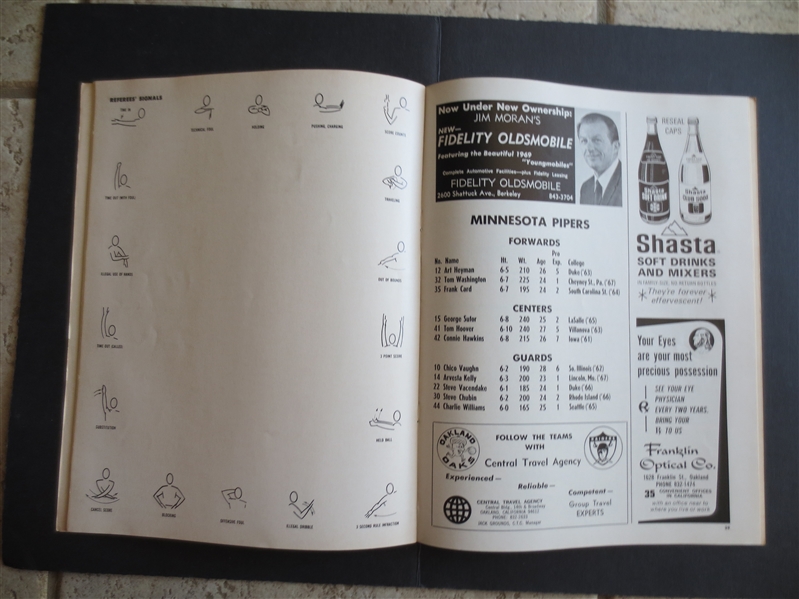 1968-69 Minnesota Pipers vs. Oakland Oaks ABA Basketball Program Connie Hawkins Rick Barry Larry Brown