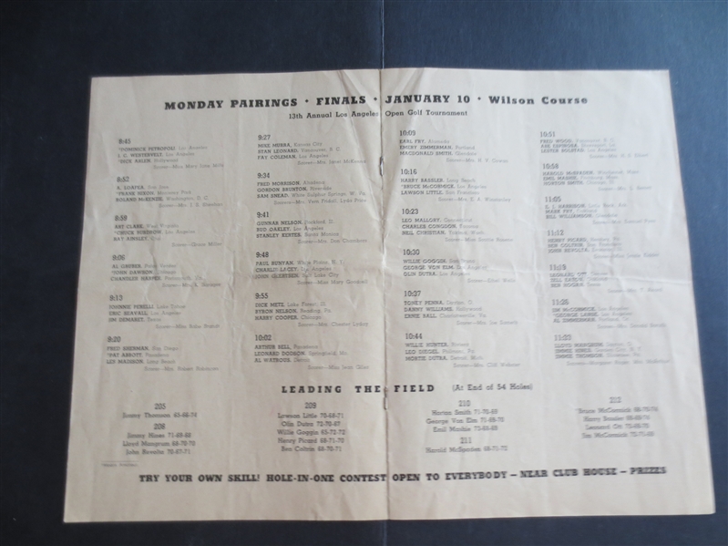 1938 13th Annual Los Angeles Open Golf Tournament Program with Ben Hogan, Byron Nelson, and Sam Snead