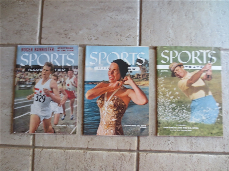 (3) Very Early Issues of Sports Illlustrated including 1st Swimsuit Cover (?) With No Labels---1955, 56