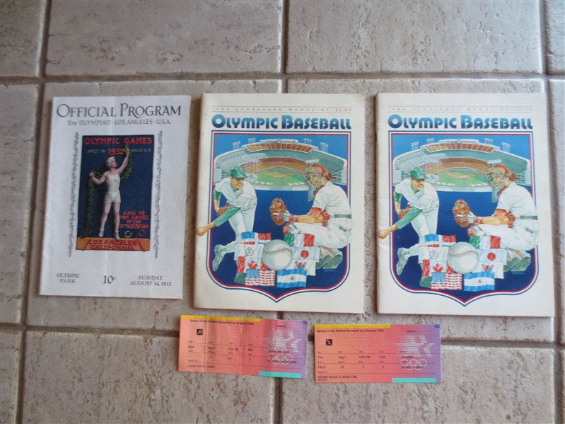 1932 Olympics Los Angeles Program plus (2) 1984 Olympics Baseball Programs with two tickets