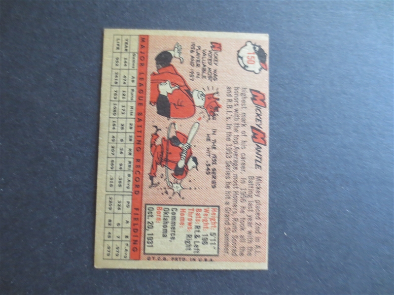 1958 Topps Mickey Mantle Baseball Card #150 in Beautiful Condition but Off-Center
