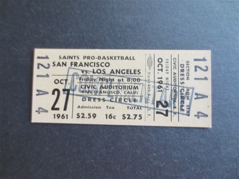 1961 Los Angeles Jets at San Francisco Saints ABL Basketball Ticket---League only lasted 1.5 seasons!  RARE!
