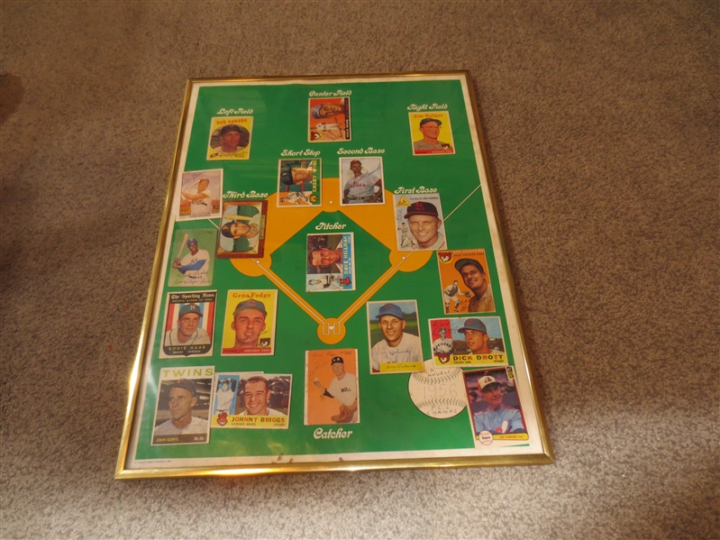 Unique Autographed Framed Baseball Diamond Featuring Autographed Baseball Cards of Each Player of the 1956 PCL Champion Los Angeles Angels  NEAT!