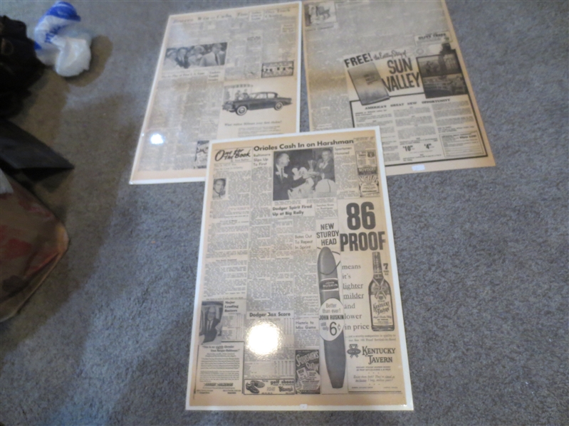 (12) Assorted Laminated Newspapers Covering 1960 San Francisco Giants 1st Game Ever at Candlestick, 1939 LA Angels Advertisment, 1956 Steve Bilko, 1958 1st NL Game Played in LA and more!