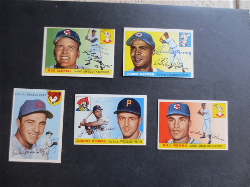 (5) Autographed 1954 and 1955 Topps Baseball Cards: Baumholtz, Harmon, Zernial, Renna, O'Brien