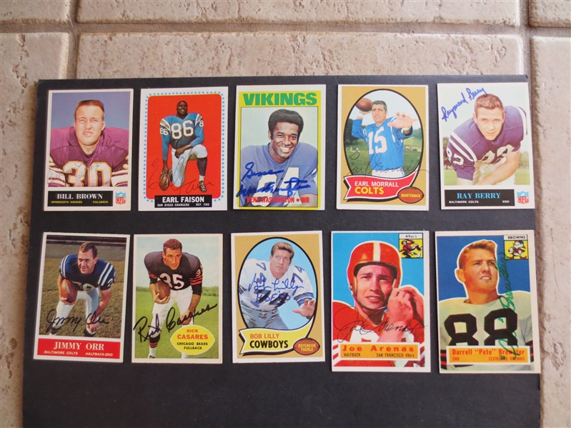 (10) different Autographed Vintage Football Cards:Brown, Berry, Lilly Casares, Arenas, Morrall, Washington and more