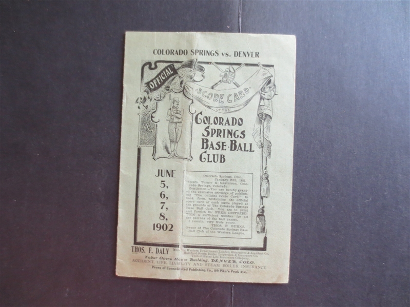 1902 Denver at Colorado Springs Minor League Baseball Program---18 pages long