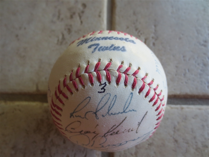 Autographed 1970's Minnesota Twins Baseball #3 with 22 Signatures including Smalley, Goltz, Zahn