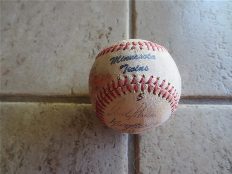 Autographed 1970's Minnesota Twins Baseball #5 with 23 signatures including Oliva, Aguirre, Smalley, Goltz